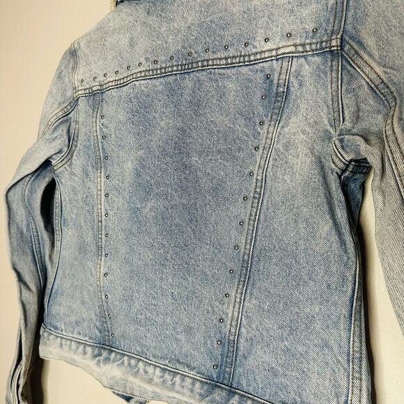 Rebecca Minkoff Light Blue Faux Fur Collar Clark Studded Denim Jacket Size XS - Picture 4 of 13